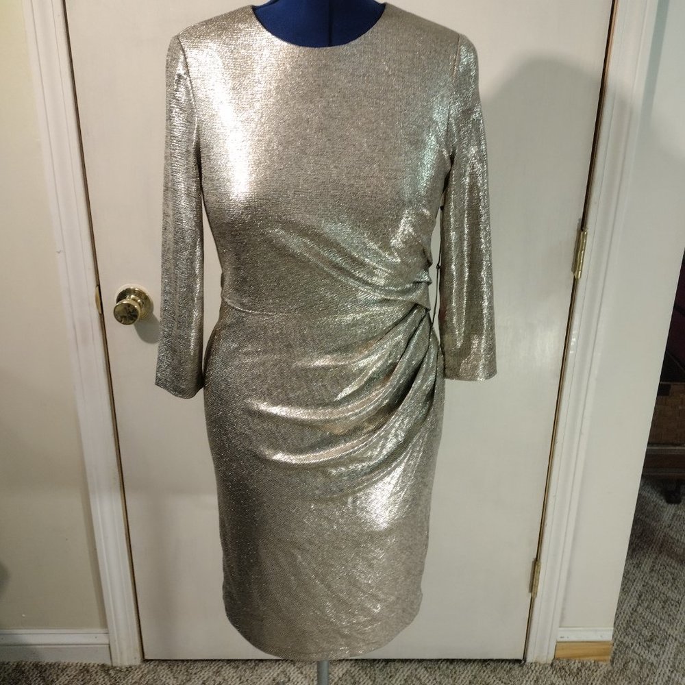 Vince Camuto Metallic Long Sleeve NWT Gold Dress Size 10